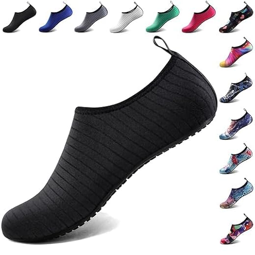 TAGUDA Mens Womens Water Shoes Barefoot Beach Pool Shoes Quick-Dry Aqua Yoga Socks Slip-on for Women Men Surf Swim Water Sport (Black Strip = 38-39)