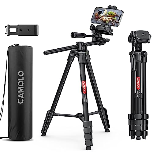 CAMOLO Phone Tripod，69.7” Camera Tripod with Extension Arm for Travel Aluminum Lightweight Tripod with Travel Bag Horizontal Arm Camera DSLR Tripod Video Photography for YouTube Vlog