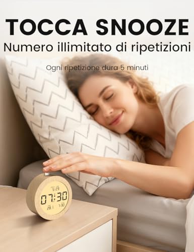 Miniatura 4 de Aboveclock Despertador Digital, Despertador De Madera Con Pantalla Lcd Que Muestra Temperatura Y Fecha, Función Snooze, Retroiluminación, Funciona Con 3 Pilas Aaa Pilas No Incluidas