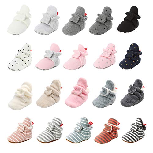 Newborn Baby Boys Girls Cozy Fleece Bootie Infant Stay On Slipper Sock Soft Sole Gripper Non-Skid Crib Shoes First Gift