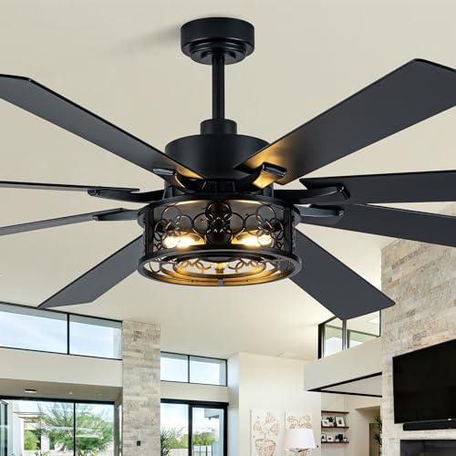 Image of Dawn Whisper 72 Inch Ceiling Fans with Lights Black Farmhouse Ceiling Fan with Remote Quiet Reversible DC Motor 6 Speeds 8 Blades
