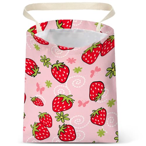 Image of Car Trash Bag Hanging No Snap Small Garbage Bag for Car Back Seat Cute Printed One-handed Strap Trash Bags Car Accessories-Strawberry Car Trash Bags