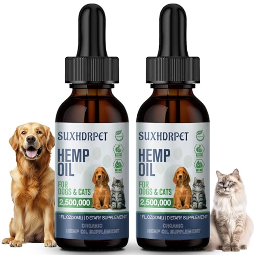 Organic Hemp Oil for Dogs and Cats - Helps with Sleep Arthritis Seizures Relief - Support Hip Joint Health - Natural Hemp Oil Drops Calming Treats 2-Pack