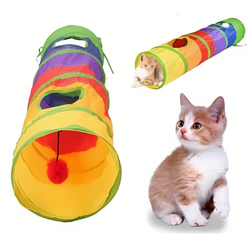 Túnel para Gatos Colorido, Brinquedo Interativo com Múltiplas Entradas, Arco-íris