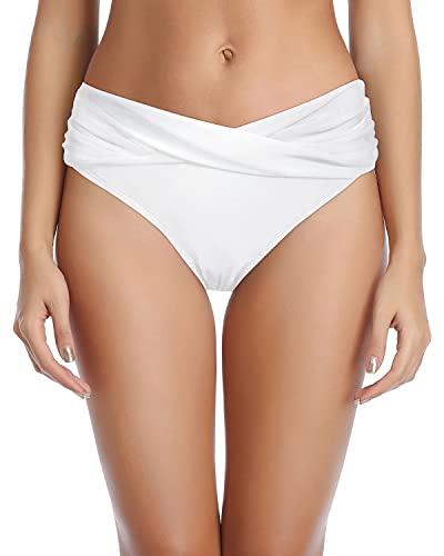 Image of Tempt Me Women Twist Bikini Bottom Moderate High Cut Bathing Suit Bottoms Ruched Swimsuit Bottom