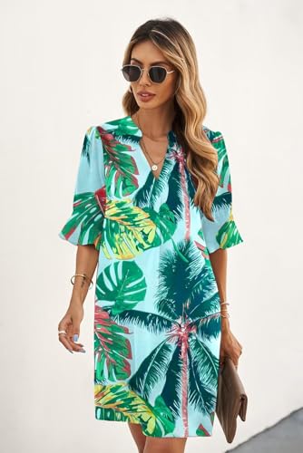 Image of QACOHU Summer Dresses for Women V Neck Ruffle Short Sleeve Casual Shift Dress