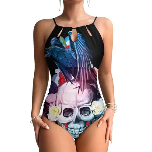 Monokini ventre plat imprimé crânes en sucre pour sublimer vos formes