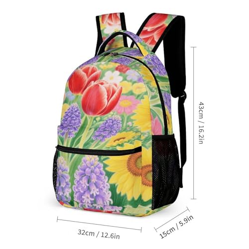 Colorful Flowers Printed Backpack With Lunch Pack Storage Box Case 3pcs Lightweight Travel Backpack2