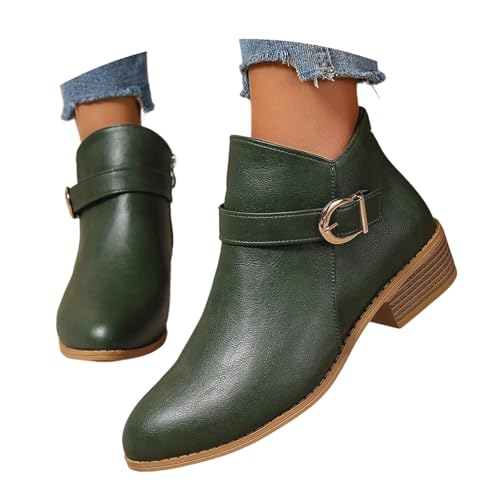 Generisch Bottes d'équitation d'hiver pour femme - Bottes élégantes pour femme - Bottes rétro avec fermeture éclair latérale pour les loisirs - Design à talon moyen, vert, 42 EU