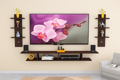 Das Volker High Strength & Durable Wall Mount Tv Entertainment Unit/With Set Top Box Stand And 6 Wall Shelf Display Rack For Living Room Flowery Wenge Large (Ideal For Up To 55″) Screen