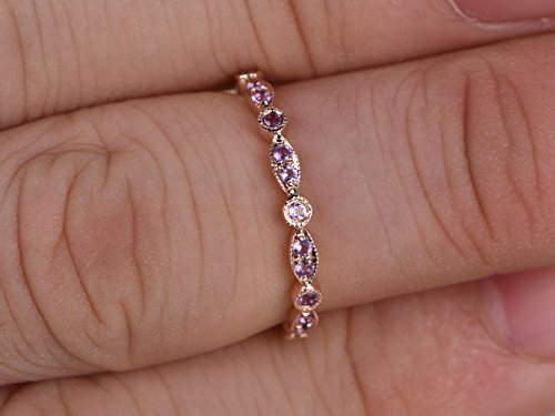 Myraygem-Wedding Ring Sets 14K Rose Gold Promise Ring Set,Half Eternity Purple Amethyst Diamond Antique Anniversary Stacking Bands #TOP3