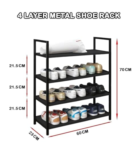 Image of 5 Tier Metal Shoe Rack for Entryway, Shoe Storage Organizer, Multi Layer Shoe Stand, Heavy Duty Shoe Shelf for Home, Bedroom, Closet & Living Home (Black, 4-Tier)