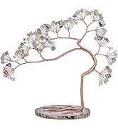 mookaitedecor Natural Fluorite Crystal Tree with Agate Slice Base, Feng Shui Money Tree Bonsai Sc...