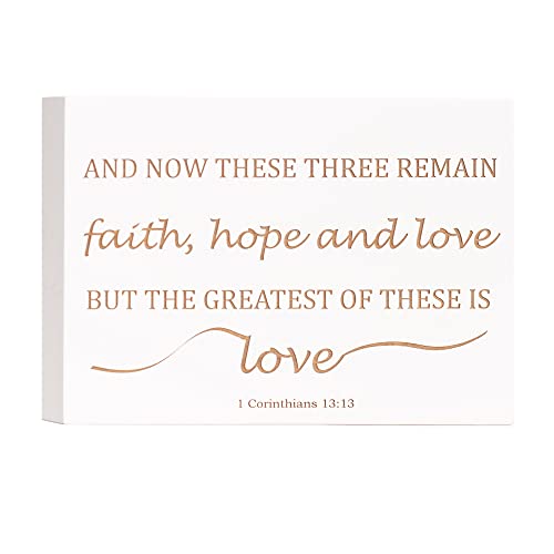 Carol's Inspirations 1 Corinthians 13 Wall Art | Faith Hope Love Decor Engraved With Bible Verse | Religious Wooden Plaque For Entryway Table Decor | Made In Usa, White, 7.5X5.5 #TOP12
