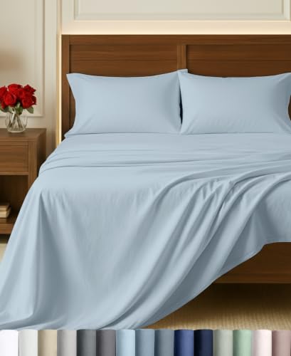 California Design Den 100% Egyptian Cotton Full Sheets, 4 Pcs, Light Blue