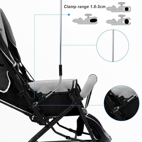 Miniatura 6 de Cochecito Del Paraguas Del Bebé, Sombrilla Del Cochecito De Bebé Paraguas Ajustable De 360 Con Abrazadera Paraguas Para Silla Con Protección Uv, Sombrilla Para Cochecito De Bebé, Cochecito De Beb