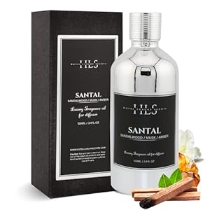 Santal Essential Oil Scent Oil for Diffuser – Made in USA 3.4 Fl Oz 100ml Home Luxury Santal Oil & Hotel Diffuser Oil – Sandalwood, Musk & Amber Essential Oil Blend Aromatherapy
