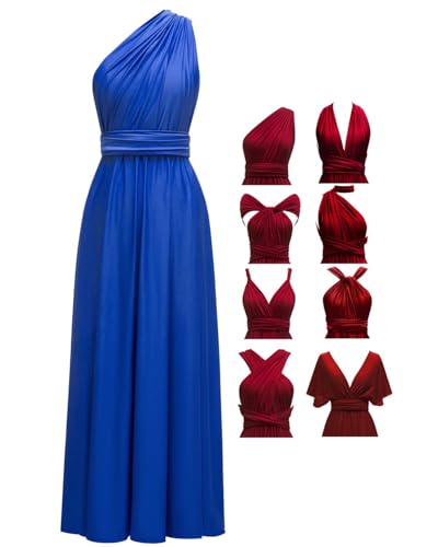 TTYBridal Bridesmaid Dress Convertible Maxi Dress,V-Neck Prom Evening Party Grecian Dresses,Maxi Transformer Wedding Convertible Dresses with Sleeves Royal Blue