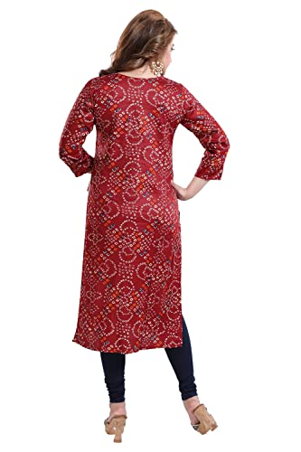 Image of DREAM & DZIRE Bandhani Kurti Green in Colour for Women of Cotton Satin Plus Size & Small Size.