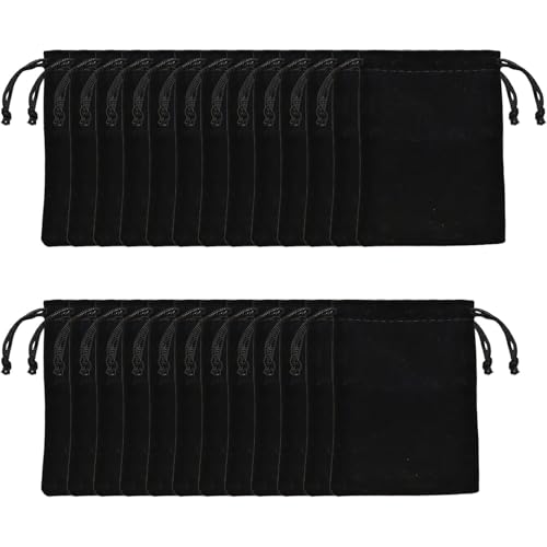 Lemlin Lot de 25 sachets en velours avec cordon, petits sacs en velours, sacs pour bijoux, sachets cadeaux, mini sacs pour bijoux, pour bagues, mariages, fêtes (Noir, 10x15 cm)