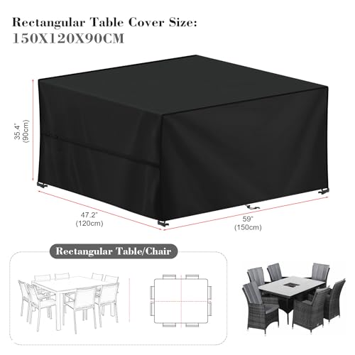 Housse table de jardin 150x120x90cm LAMUNI bâche rectangulaire de protection - 3