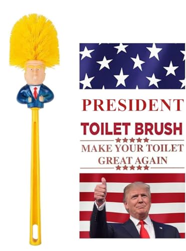 Toilet Brush with Hook, Funny Gag Gift Toilet Bowl Brush for Bathroom Cleaning, Political Satire Products, Yellow