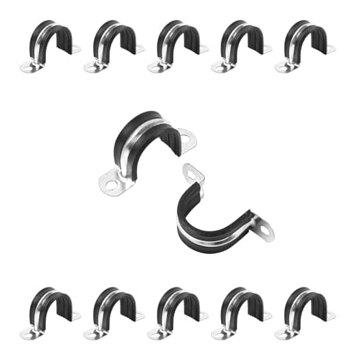 JDHGSHL 1 Inch Reinforced Rigid Pipe Strap, 2 Holes U Bracket Cable Clamp Hanger, Rubber Cushioned Insulated Clamp, Conduits Strap Clamps for Pipe Fixing on Various Surfaces, 10 PCS(25mm)