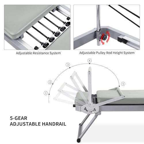 ZENOVA Pilates Reformer Foldable Pilates Machine & Equipment for Home Workout Cardio Fitness Rebounder Up to 300 lbs Weight Capacity