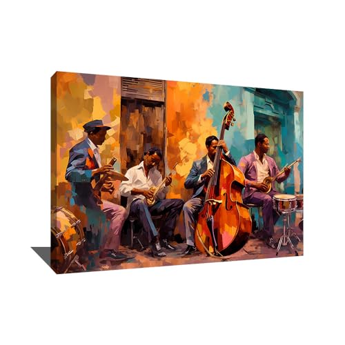 Tableau Musicien Jazz - Toile Murale Musique - Décoration Chambre Adulte Cocooning Murale - Art Mural Sur Toile - Deco Murale Musique - Tableau Jazzmann -...
