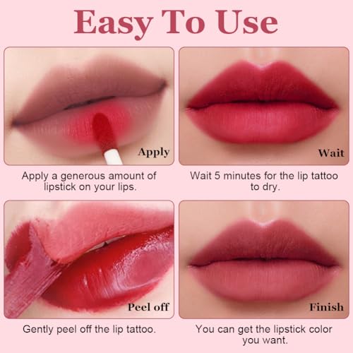 LOPHE Lip Tint Peel Off, zestaw 3 kolorów do ust, dla kobiet Odcień do ust, wodoodporny, matowy wykończony szminką, długotrwały błyszczyk, wymienny błyszczyk do ust (zestaw A)