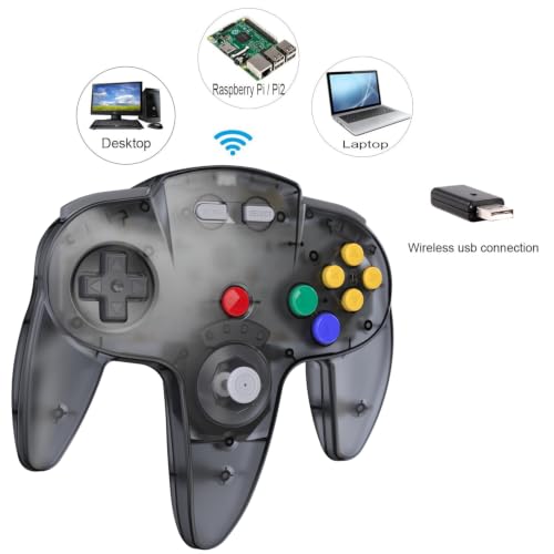 Image of KIWITATA 2.4GHZ Wireless N64 USB Controller Remote Joystick for Switch /Switch 2 Online Games & Windows PC & MAC Clear Gray