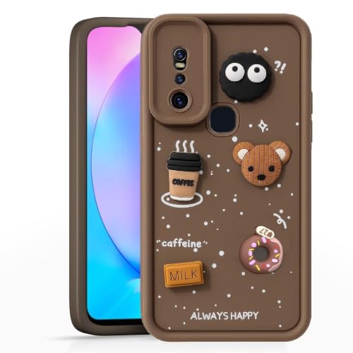 Image of Bintage Cute Fun Ball | Taddy Cartoon 3D Smiley Coffee Cup | Milk Donut | Full Protection Rubber Back Cover Compatible for Vivo 1819 / Vivo V15 - Brown