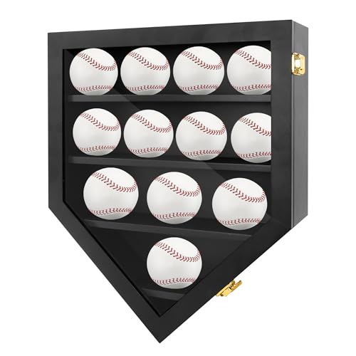 Hodeframe Baseball Display Frame Case,Baseball Holder Shadow Box for 12 Baseball Display,with Lockable Acrylic Door ,Wall Mount Display Cabinet for Baseball Enthusiast Collectible,13x16,Black
