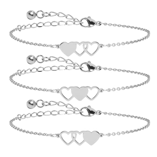 Image of 2 /3Pcs Big Middle Little Sis Heart Adjustable Braided Bracelet Set | Matching handmade sister friendship bracelets, sweet jewelry gifts for sisters, BFF friends, women and teengirls