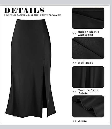Modegal Women's Sexy Satin Side Split Thigh High Waisted Casual A Line Midi Skirt #TOP3