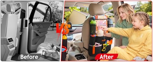 TECHZONE Upgraded Car Seat Organizer – Backseat Storage Protector with Tablet Pocket & Multiple Pockets – Durable Waterproof Travel Organizer for Kids & Road Trips
