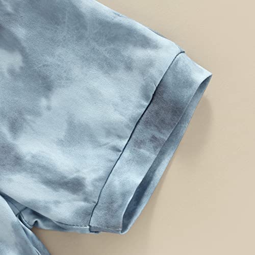 2Pcs Newborn Baby Boy Girl Summer Clothes Color Block Short Sleeve Hooded Top Shorts Set Toddler Casual Outfits (Tie Dye Outfit Blue, 4-5 Years) #TOP6