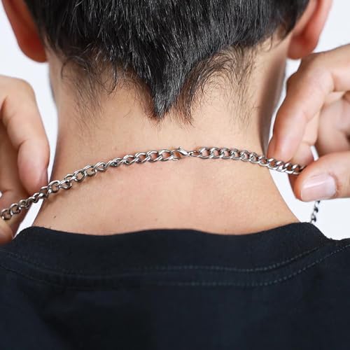 limerencia 6mm Pure Titanium Cuban Link Chain Necklace for Men Women, Lightweight Solid Titanium Hip Hop Necklaces3