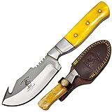 Bone Collector 7.5' Yellow Bone Gut Hook Blade Skinning Hunting Knife Full Tang with Leather Sheath