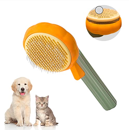 Pet Pumpkin Brush Pet Grooming Self Cleaning Slicker Brush Cat Brush for Shedding and Grooming Removes Loose Undercoat, Tangled Hair, Shed Fur for Dogs and Cats of All Hair Types