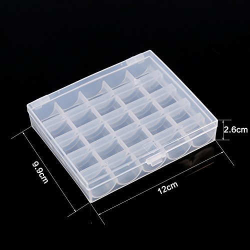 image for Walfront Clear 25 Grids Sewing Bobbins Box,Plastic Empty Bobbins Case 