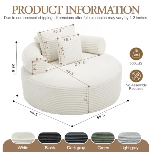 Image of Trustyue Boneless Couch,Comfy Fluffy Sofa Bed,Upholstered Sleeper Sofa with Cup Holder and Throw Pillows,Corduroy Plush Cloud Lounge Chair (White, Corduroy)