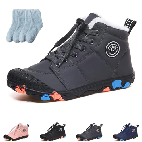 Kids Hike Winter Barefoot Shoes, Girls Boys Warm Waterproof Non-Slip Hiking Boots, Wide Toe Box Trail Walking Sneakers