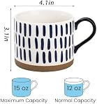 SOUJOY Ensemble de 4 Tasses à café de porcelaine, 15 Tasses à café peintes à la main Oz avec poignées, Grandes tasses en grès émaillées pour thé, Boissons chaudes ou froides, Meilleurs cadeaux pour anniversaire, Mariage
