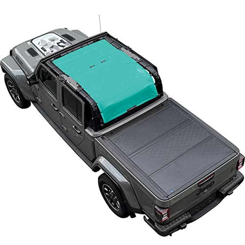 Shadeidea JT Sun Shade Top Sunshade Compatible with Jeep Gladiator Top Shade Mesh Screen Roof Cover (2018-2023)- Wind Noise UV Blocker with GrabBag Pouch -10 Year Warranty- Tiff Blue -Front&Rear&Back