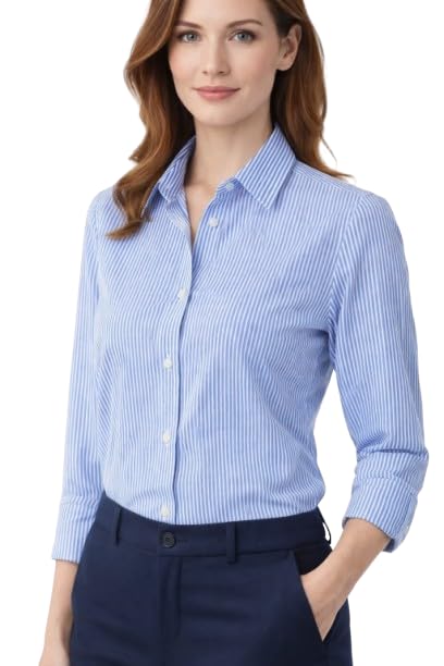 Women's Striped Shirt, Long Sleeve, Collared Button-Down, Casual Formal Office Wear-picture-29