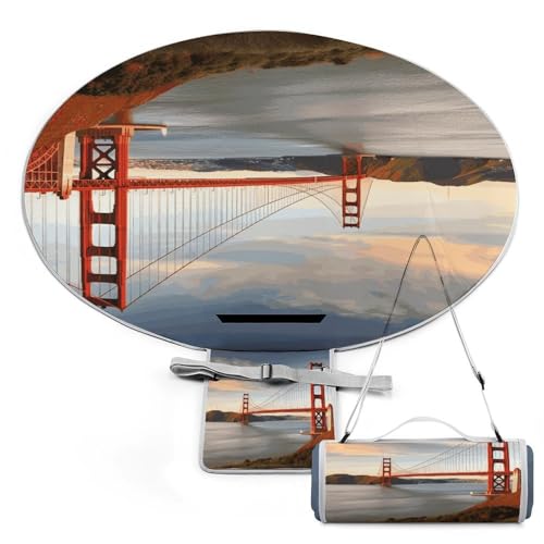 SLKFJEWT Golden Gate Bridge Picnic Blankets, 3 Layer Picnic Mat,Foldable Lightweight Camping Blanket for Camping, Hiking,Beach,Grass