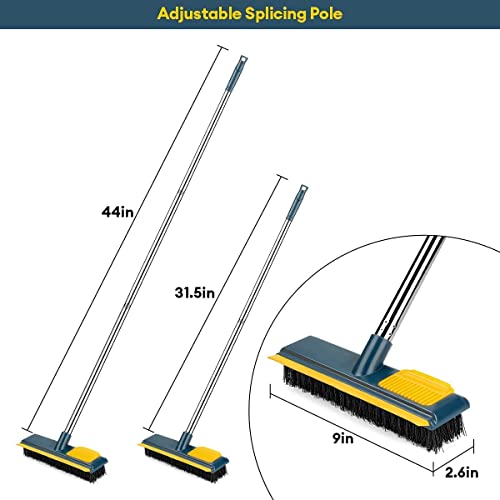 Image of 2 in 1 Floor Scrub Brush with Squeegee and Teetch,Floor Srubber Cleaning Groud Comb Brush with Long Handle, Cleaning Brushes for Deck, Bathroom, Tile, Grout, Kitchen, Swimming Pool Pack of 1