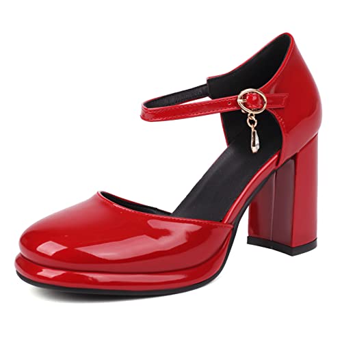 Mary Janes Lizoleor en vernis rouge : l'excellence du talon carré et bout rond fermé