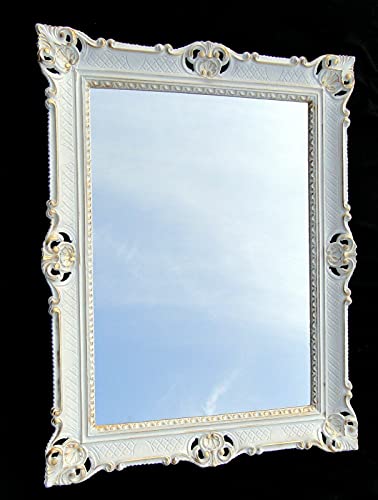 Specchio da parete bianco oro barocco 90 x 70 cm Prunk specchio antico da parrucchiere, specchio da bagno antico 3057